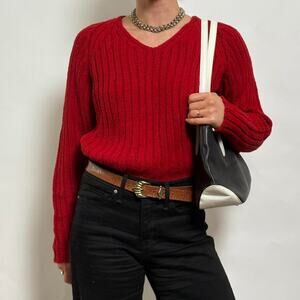 Ricki's Cherry Red V-Neck Sweater- small